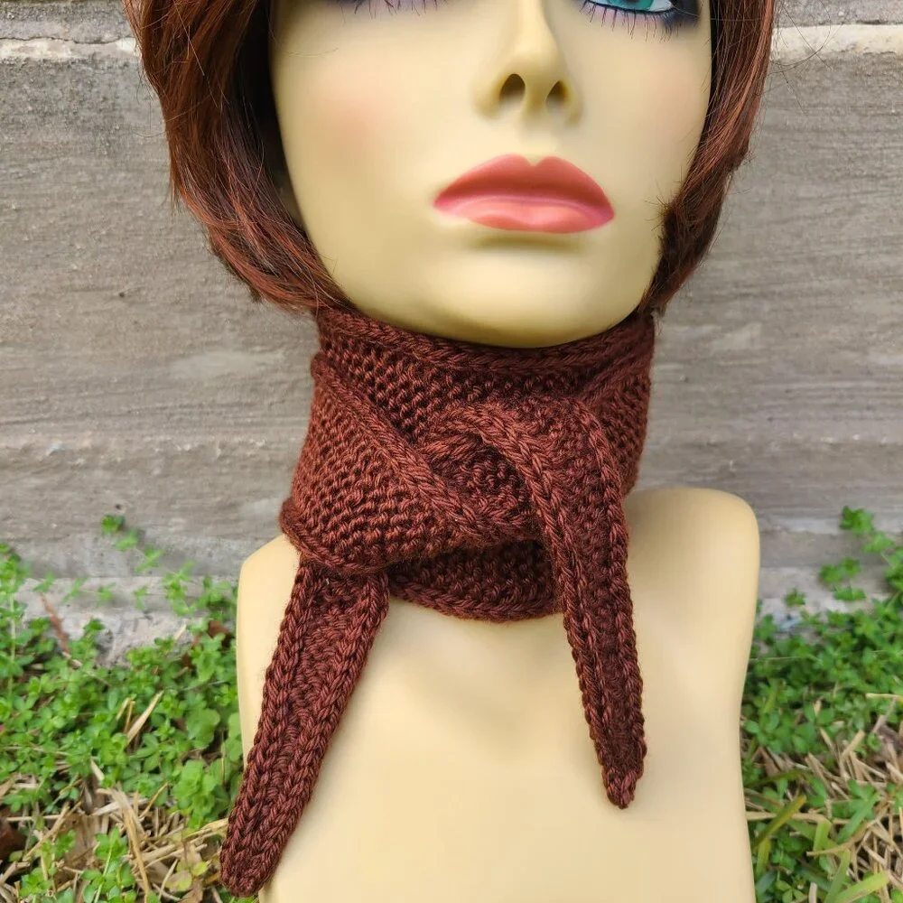 Sophie scarf Neck scarf small scarf Chocolate Brown scarf Knitted Handmade Scarf